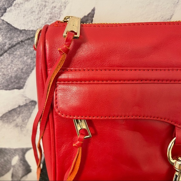 REBECCA MINKOFF MAC Red Leather CROSSBODY Messanger CLUTCH Gold Chain Strap - Picture 6 of 13